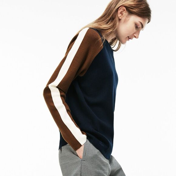 Lacoste Sweaters - Lacoste Color Block CrewNeck Sweater Blue Brown Pullover Size 38 Wool Blend